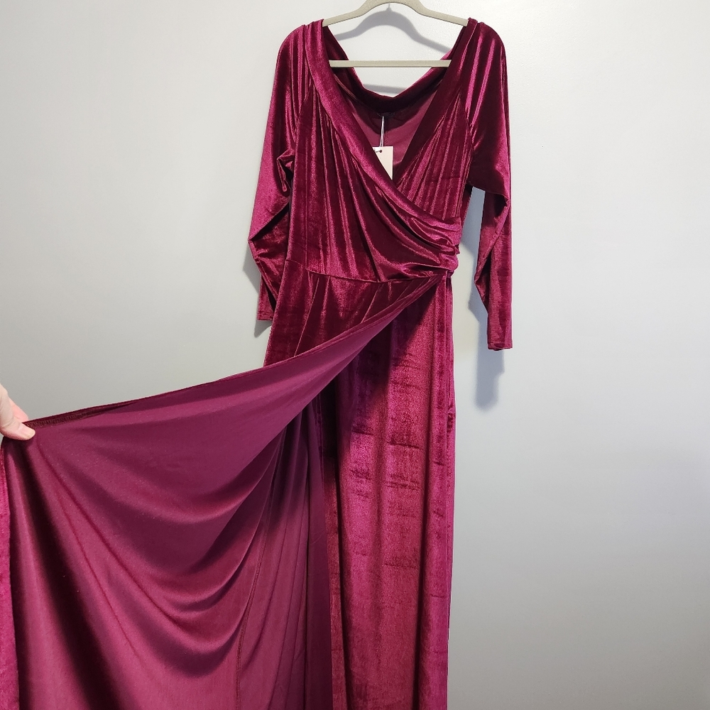 NWT Deep Wine Velvet Wrap Gown